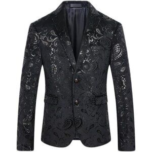 Men's Dress Floral Suit Notched Lapel Slim Fit Stylish Blazer Dress Suit